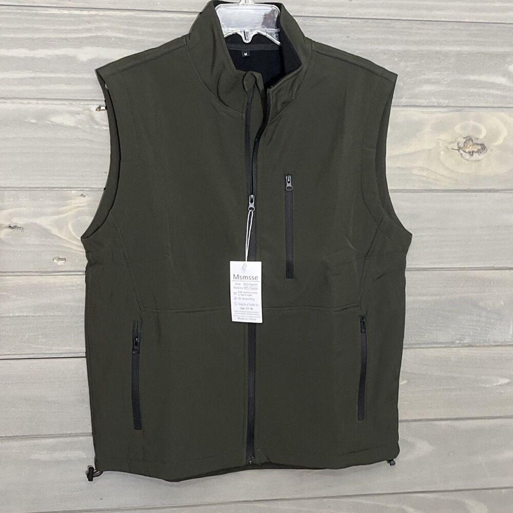 Msmsse Lightweight Soft shell Mens Vest M Olive Green Outdoor Golf Work Hiking